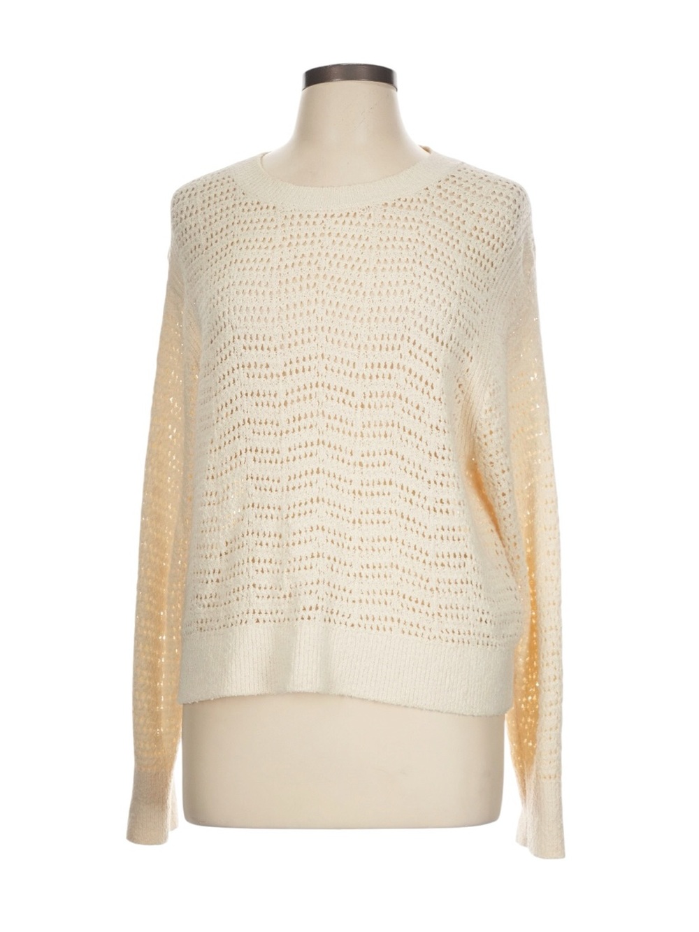 J. Crew Pointelle Crewneck Sweater Size L Cream Open Knit Beachy Summer Coverup